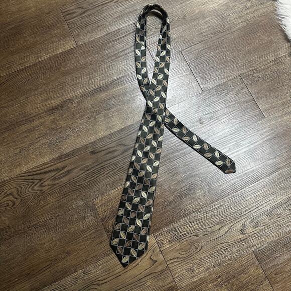 BUGATCHI UOMO Silk Leaf Tie Made in Italy Green Bronze Metallic - Picture 2 of 12